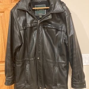 Danier Black Leather Coat with Lining & Hood - Men’s Medium